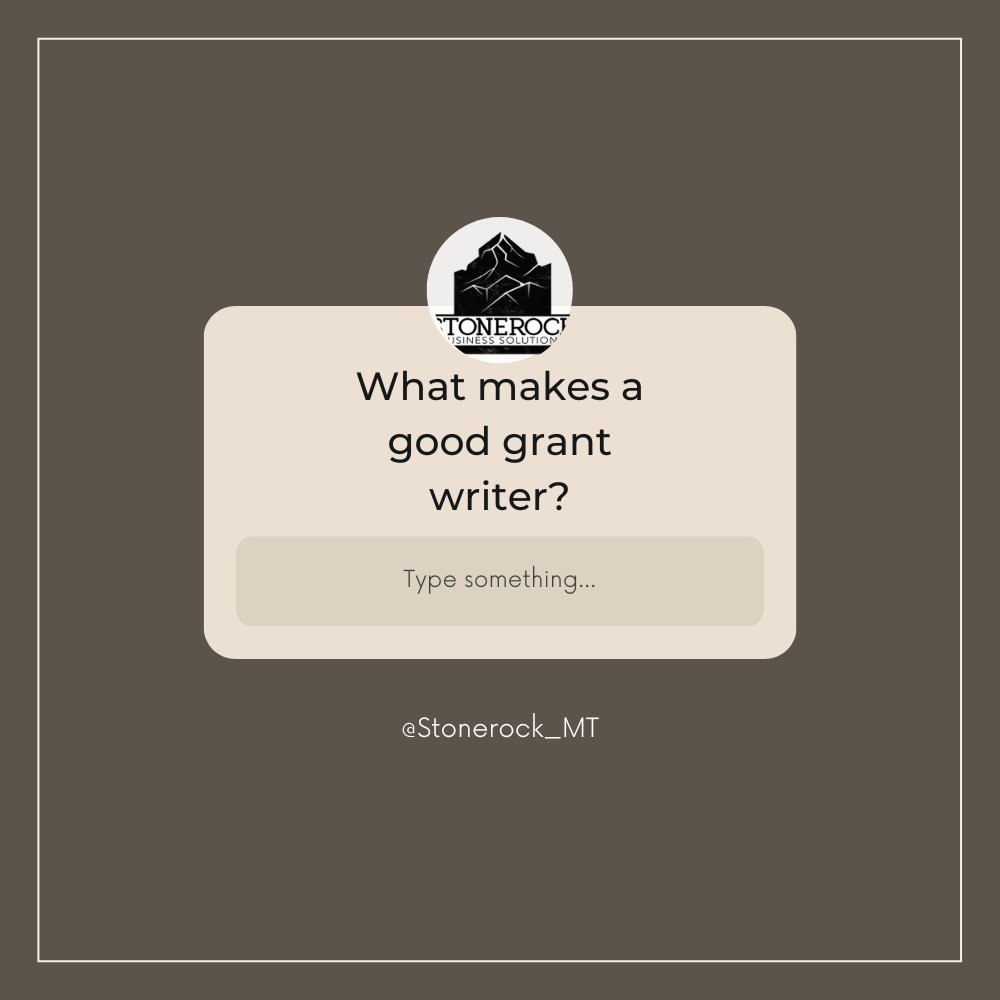 Stonerock_MT's tweet photo. What makes a good grant writer? A combination of strong writing skills, research prowess, attention to detail, and a passion for the cause you're advocating for. Put your best foot forward and secure that funding! #grantwritingtips #SBSMt #funding https://t.co/axFlySaXZW