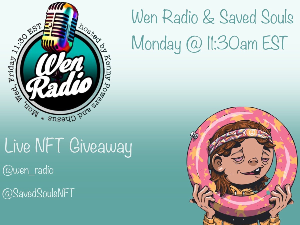 CHESUS🧀 (@nftchesus) on Twitter photo Join us Monday for a special show with <a href="/SavedSoulsNFT/">🛟 Saved Souls 🛟</a>
🚨2x NFT Giveaway🚨
Rules below 👇
Retweet my 📌 tweet
Follow @Wen_Radio
Follow <a href="/SavedSoulsNFT/">🛟 Saved Souls 🛟</a>
Follow <a href="/Overlord_xyz/">Overlord</a>
x.com/i/spaces/1YqGo… Join us Monday for a special show with <a href="/SavedSoulsNFT/">🛟 Saved Souls 🛟</a>
🚨2x NFT Giveaway🚨
Rules below 👇
Retweet my 📌 tweet
Follow @Wen_Radio
Follow <a href="/SavedSoulsNFT/">🛟 Saved Souls 🛟</a>
Follow <a href="/Overlord_xyz/">Overlord</a>
x.com/i/spaces/1YqGo…