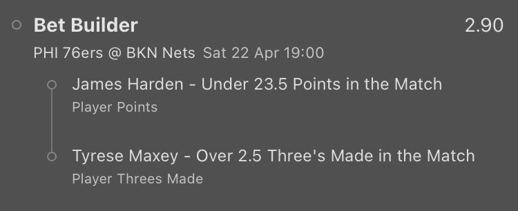 BalkanProps's tweet photo. #NBA double 🏀
Odds : +190 on bet365
#SGP for Nets vs Sixers
Harden under 23.5pts + Maxey over 2.5 3PTM
Thanks @propsdotcash for the data👨💻
#BalkanProps 🏀
#NBATwitter
#PlayerProps
#NBAProps
#PrizePicks
#nbaplayerprops
#nbaoverunders
#NBA
#NBAPlayoffs
#propsdotcash https://t.co/h3IUCpCkOP