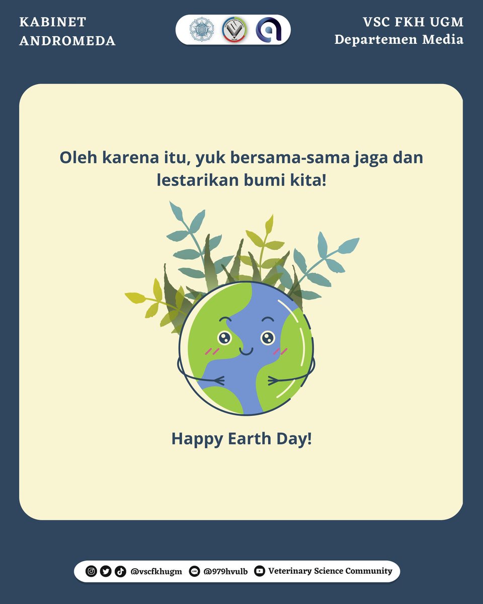 vscfkhugm's tweet photo. [🌏SELAMAT HARI BUMI🌏]

Selamat Hari Bumi semua!
Semoga kesadaran dan kepedulian kita akan pentingnya menjaga bumi semakin meningkat.

Mari jaga bumi kita bersama!

Departemen Media

Kabinet Andromeda
VSC FKH UGM

#CendekiaIntelektual 
#VSC2023 https://t.co/hiZohSbEaY