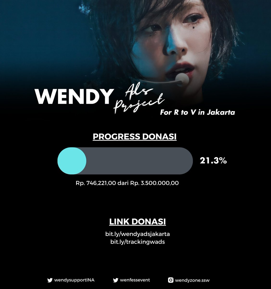 Progres donasi akan terus kami perbarui hingga hari terakhir penerimaan donasi (13 Mei 2023 pukul 23:59 WIB)  

Terima kasih kepada semua pihak yang membantu jalannya support event ini!💙 

Untuk pertanyaan dan saran dapat menghubungi kami melalui DM