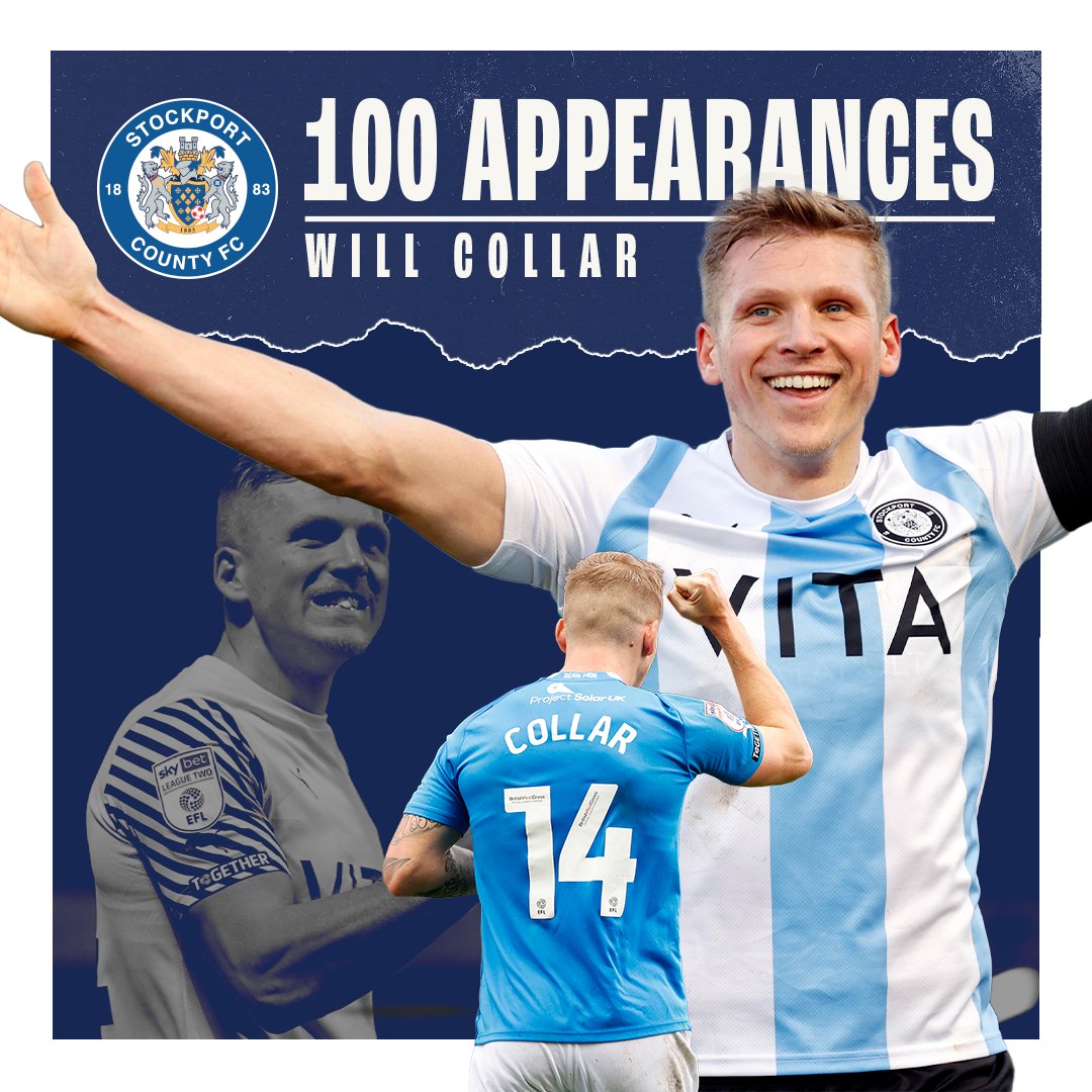 1️⃣0️⃣0️⃣ up for William Guy Collar this afternoon... 🙌 

What a man 😍 

#StockportCounty