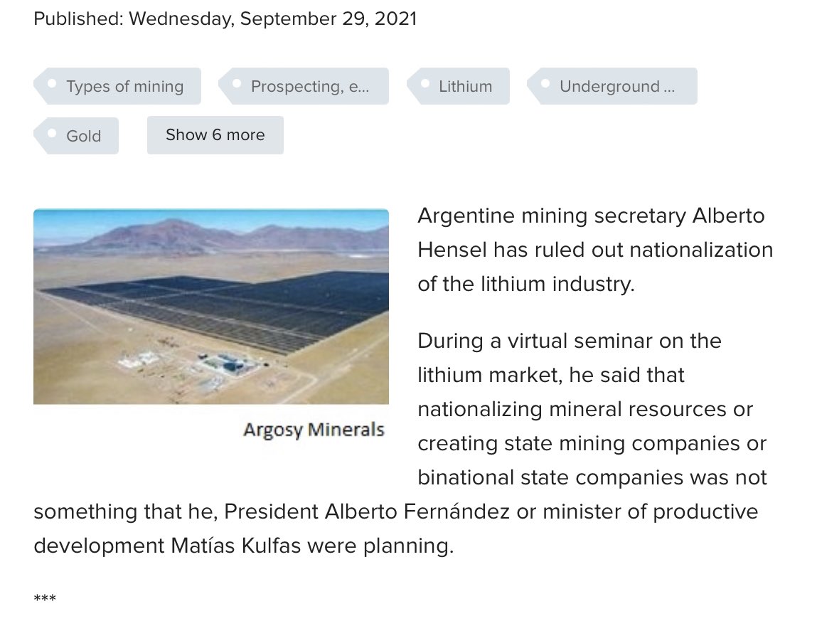 Senior Editors re Latin America write that in Argentina the main driving force is ideology while in #Chile pressure comes from communities Thats a relief for miners in #Argentina; same President and Minister of Productive Devlopment remain as the ones that ruled out nat. in ‘21