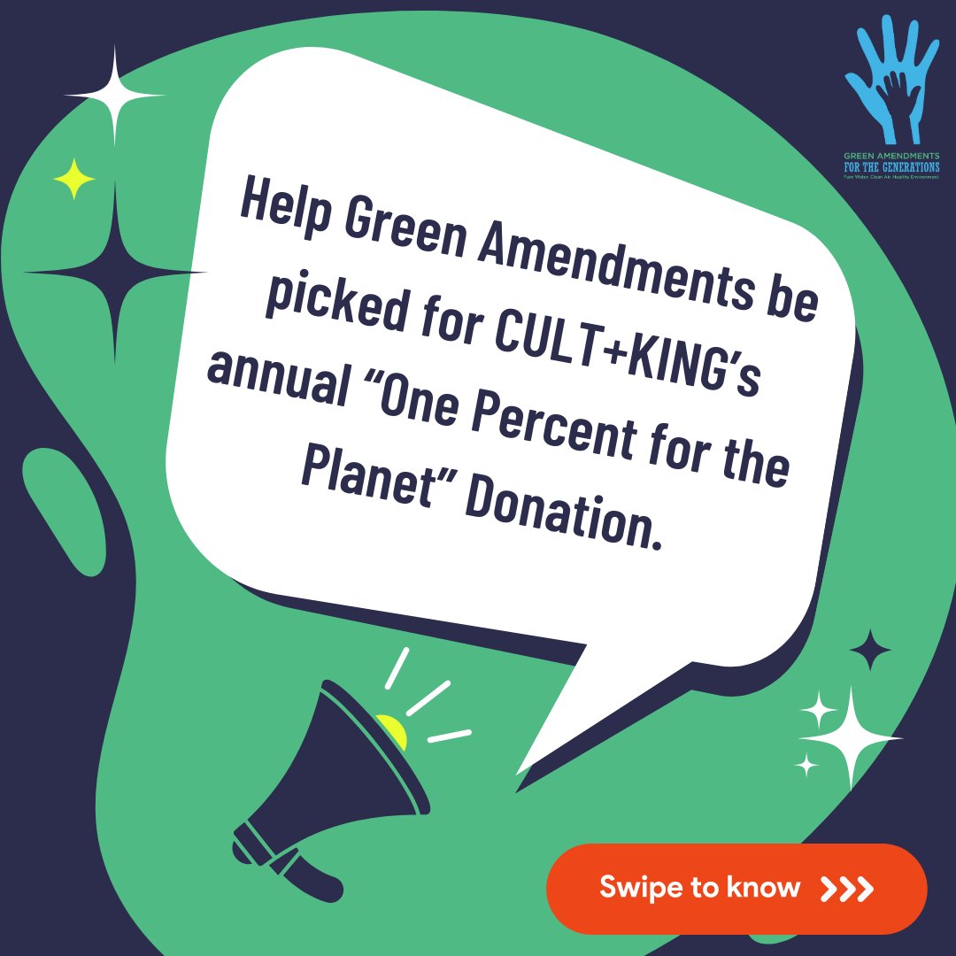 GreenAmendments's tweet image. You can help Green Amendments For The Generations be picked for the CULT + KING's annual “One Percent for the Planet” Donation! YOU CAN SUBMIT 1 VOTE PER DAY - EVERY DAY - UNTIL APRIL 28TH!! Here's how:

1. Head to bit.ly/CultKingVote 

2. Select GAFTG

3. SHARE SHARE SHARE
