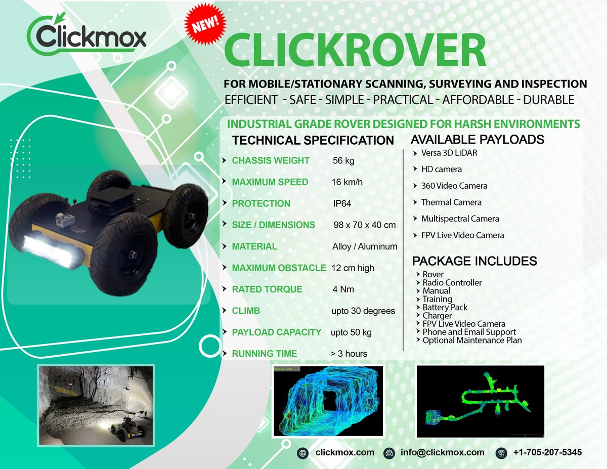 Clickmox Solutions (@clickmoxcanada) on Twitter photo Clickmox Solutions Mine Rover
For mobile/stationary scanning, Surveying and Inspections
for inquiries: info@clickmox.com Clickmox Solutions Mine Rover
For mobile/stationary scanning, Surveying and Inspections
for inquiries: info@clickmox.com
