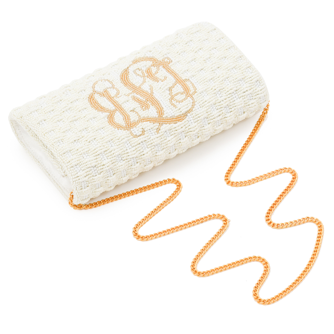 CPrepMonograms's tweet image. in LOVE with this Jackie Basketweave Clutch in White and Coffee.