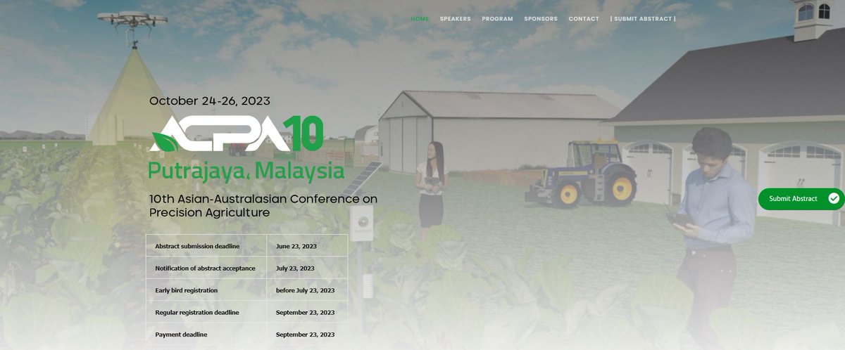 RShamshiri's tweet photo. 10th ASIAN-AUSTRALASIAN CONFERENCE ON #PRECISIONAGRICULTURE (ACPA10), October 24-26, 2023, Putrajaya, MALAYSIA
Web: https://t.co/vLMKm9ukmW
Email: acpa10@AdaptiveAgroTech.com
Supported by: #AdaptiveAgroTech & the Int. Society of Precision Agriculture (#ISPA) https://t.co/EmMtzcbmQe