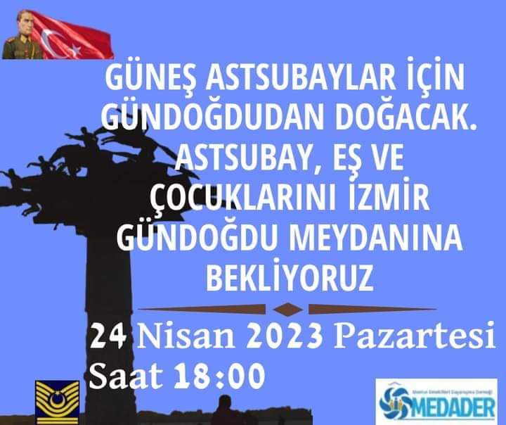 nmkkrc5004's tweet photo. #GüçlüTemadGüçlüAstsubay 
#OYADınSesiniOYAKduyacak 
İzmir'de yaşayan tüm emekli Assubaylarını aileleri ile birlikte 24 Nisan Pazartesi saat 18 00 da Gündoğdu Meydanında yapılacak olan Assubaylar basın açıklamasına katılmaya davet ediyorum. Katılacaklara çok teşekkür ederim. https://t.co/PzXkdyuyZx