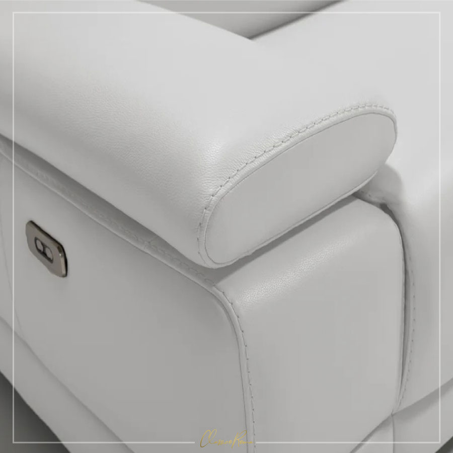 Crafted from premium full grain leather, this sofa features a power recliner and power headrest for personalised relaxation. Available in white, light grey, and dark grey, Escape RHF WHT compliments any decor and elevates your living room style.💆‍♀️💆‍♂️

#ClassicoRoma #EscapeRHF