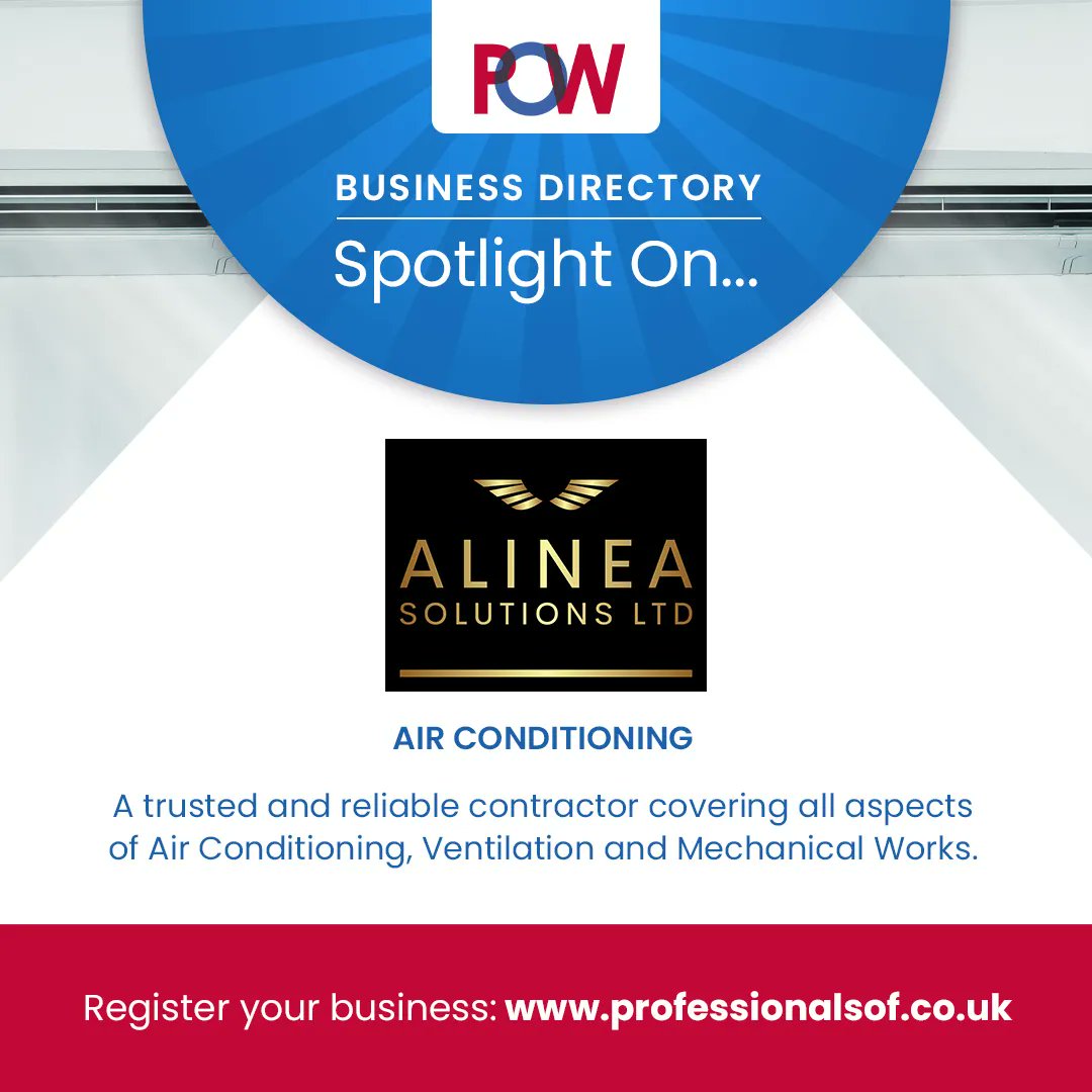 Profs_Wigan's tweet photo. We’re shining the spotlight! 💡Today we’d like to introduce you to... Alinea Solutions!
A trusted and reliable contractor covering all aspects of air conditioning.
Find out more about Alinea Solutions here:
https://t.co/3tKOdEQw8I
#POW #networking #wigannetworking https://t.co/gZ1X9OCudP