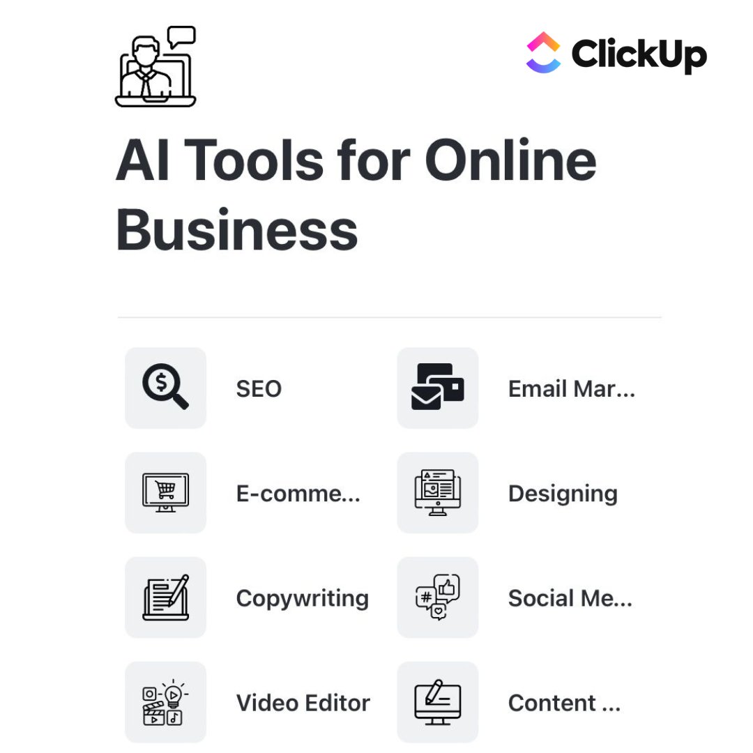 heyyavaryy's tweet photo. I've prepared a ClickUp resource of AI Tools for Online Business

It is FREE today

But after 24 hours, it will cost $$$

To get it,
1. Like
2. Retweet 
3. Comment '🥰' 

And I'll send it to you for FREE https://t.co/ZD3MXBMmTn