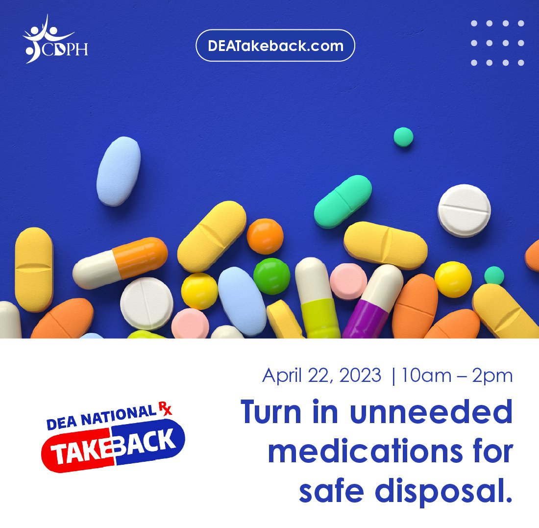 CAPublicHealth's tweet photo. Turn in your unused prescription drugs today, April 22, during National Prescription Drug Take Back Day!
Find a collection site near you: https://t.co/Y0hCWQ8zT0
#DrugTakeBackDay #SafeDrugDisposal #EndOverdose https://t.co/MFDBYCzJCG