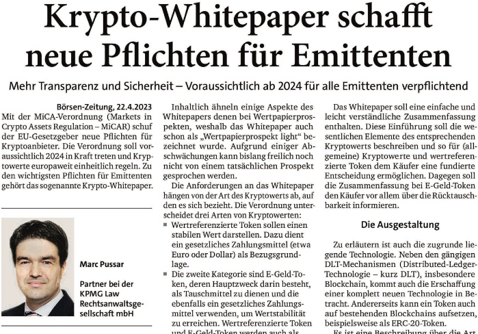 MarcPussar's tweet photo. Die MiCAR ist auf dem Weg. Jetzt läuft der Countdown zur Anwendbarkeit. Zeit sich mit den Neuerungen zu befassen. Was es mit dem MiCAR-Whitepaper auf sich hat erfährt man im heutigen Artikel der Börsen Zeitung. Viel Spaß beim Lesen!
#micar #crypto #digitalassets #blockchain https://t.co/sXmoIUF7SG