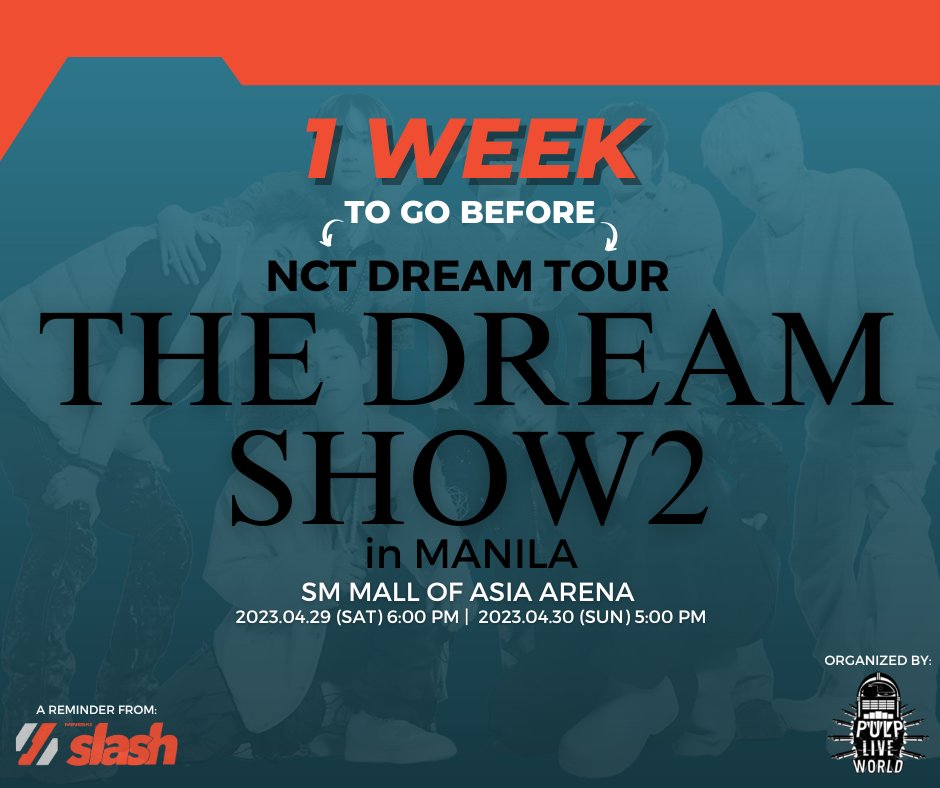 MineskiSlash's tweet photo. /SLASHUPDATE
1 WEEK FROM NOW, NCTZENS WILL GET THE CHANCE TO STEP INTO NCT DREAM'S DREAM AGAIN! π«°
Just a friendly Slash Reminder?π
Talk to you soon, NCTzen Slashers!
#MineskiSlash #SlashUpdate #SlashDaily #SlashEvents #SlashStory
#NCTDream #NCTzens #THEDREAMSHOW2_in_MANILA https://t.co/BQy6unvd5x