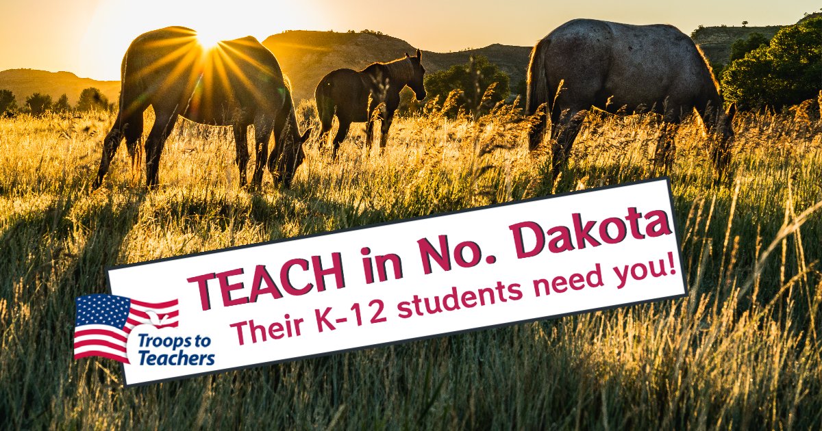 TTT_DANTES's tweet photo. NO. DAKOTA NEEDS TEACHERS!
Consider the role of teaching and the impact you could have? North Dakota needs your leadership skills and TTT has a contact to help you get started. 
Email ttt@navy.mil for more details
TTT: https://t.co/leiDAVnXVM
MORE INFO: https://t.co/V1L1t1Jr44 https://t.co/fdP7zyf0YG