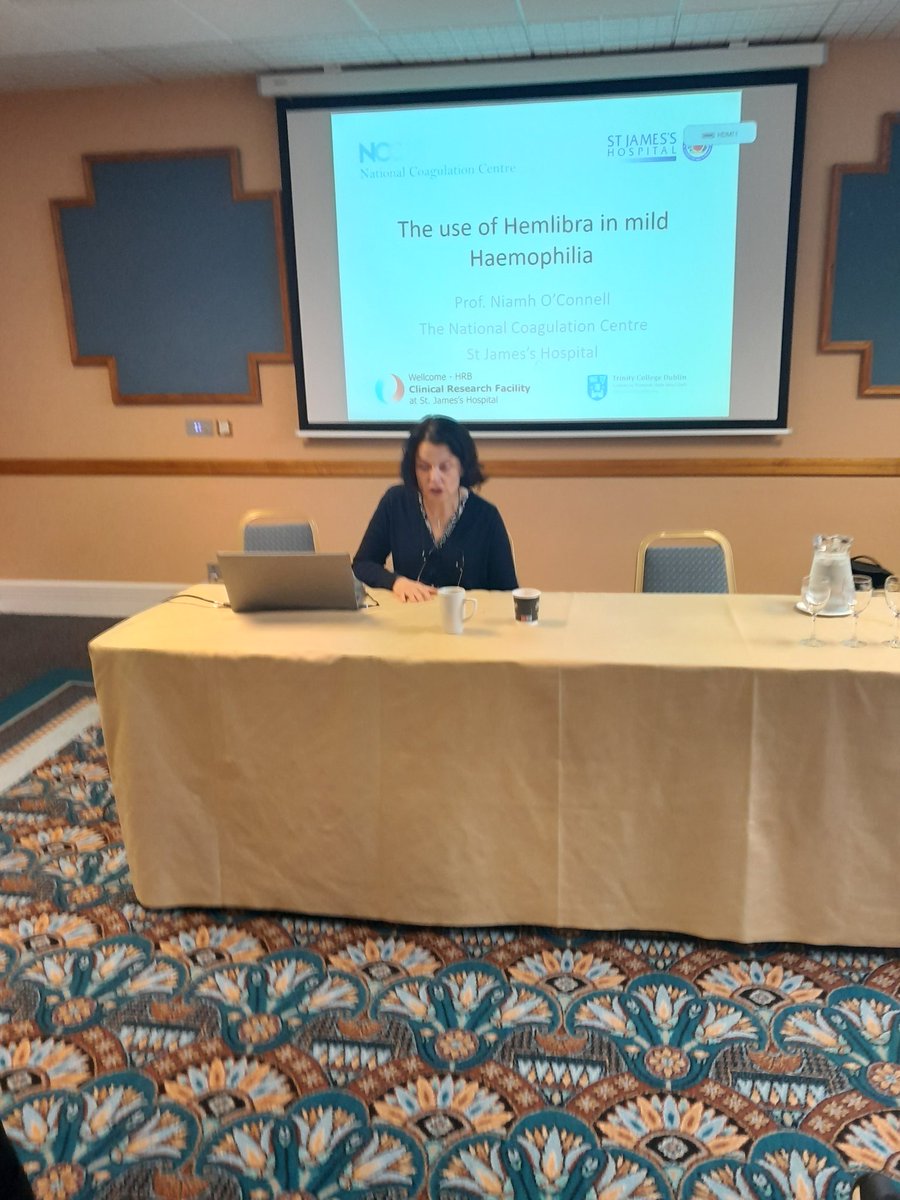 Professor <a href="/oconnn04/">Niamh O'Connell</a>
Consultant Haematologist at the NCC <a href="/stjamesdublin/">St James's Hospital</a> presenting  at <a href="/HaemophiliaIRL/">IrishHaemophiliaSoc</a> Mild    Haemophilia Information Day on the use of Hemilibra in Haemophilia 
<a href="/HSELive/">HSE Ireland</a> collaborating and  
Working with the Irish Haemophilia Society for best outcomes for all