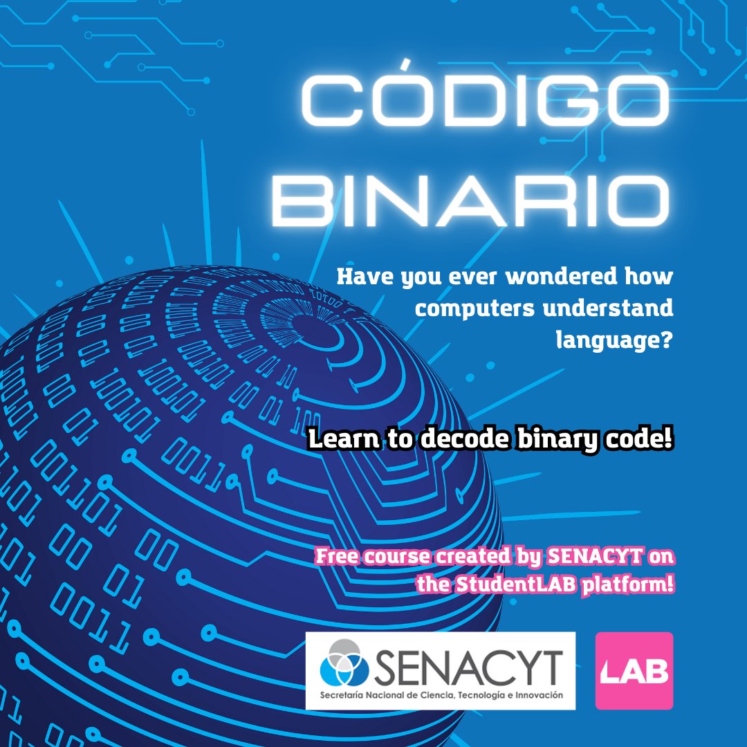 Sahra_Josephine's tweet image. Uncover the secret language of computers with our #FREECourse on #binarycode! 📷 Learn how to transform numbers and words into the language used by machines. Enroll now on #StudentLAB by @senacyt and improve your programming skills.

Register here 📷📷 student.canopylab.com/public/course-…