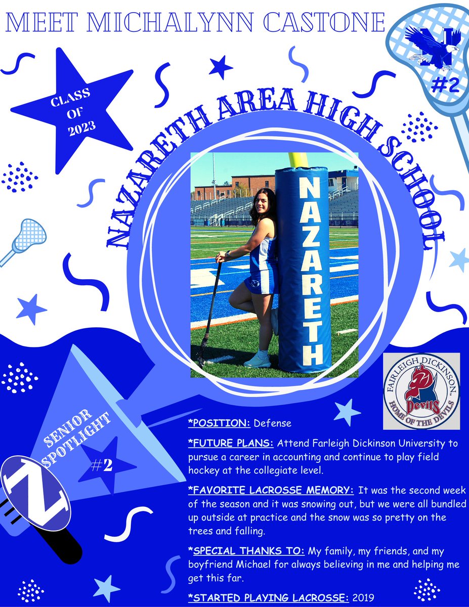 The countdown to Thursday, April 27th #SeniorNight for the Class of 2023 is on!  Today, we recognize the first of six sensational Seniors, #2 Michalynn Castone.
#Goblueeagles 🥍🥍🥍