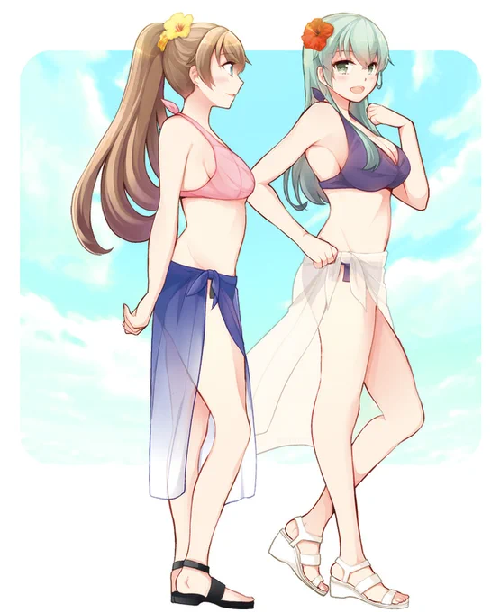 今日も暑かったので艦これ一番くじに水着鈴谷が来た時に描いた鈴熊水着で。 #再掲したらフォロワーが増えるらしい 