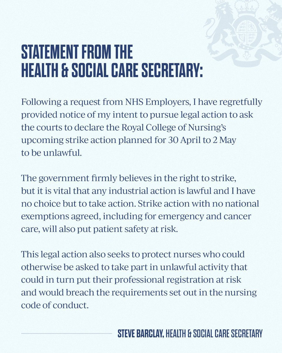 The Health Secretary knows just how strong NHS nurses are together so he’s threatening them with legal action to prevent them fighting against real terms pay cuts. Please RT if this has only strengthened your support for nurses.