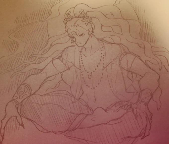 ヴァルナ神で見る←下描きと本描き→ 