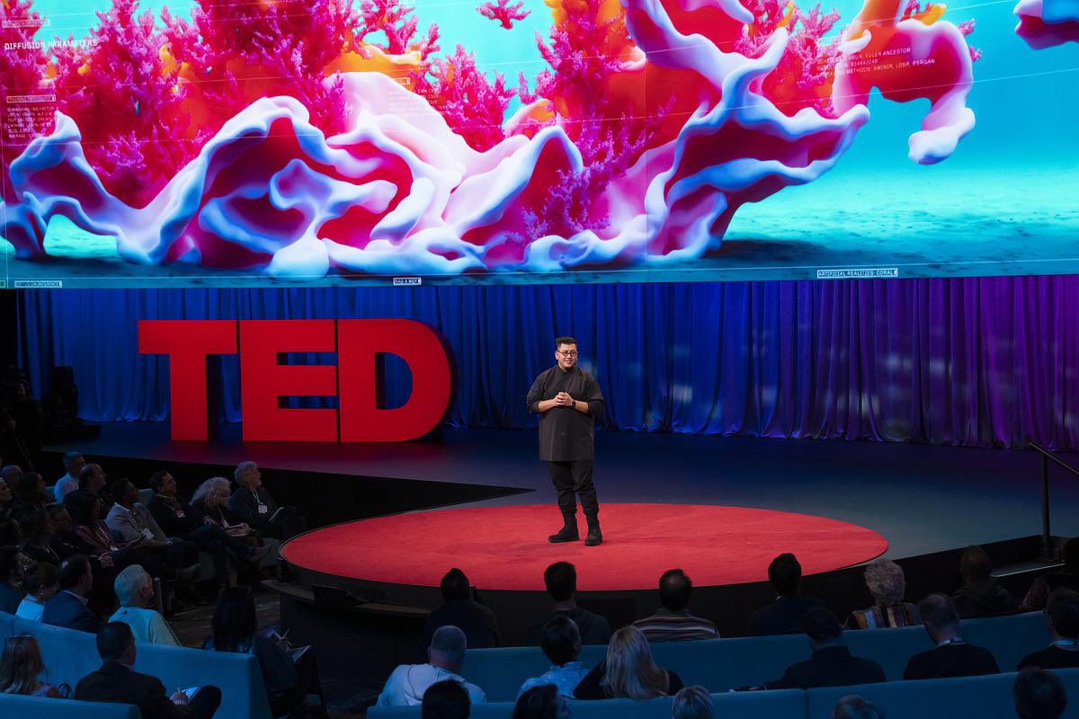 refikanadol's tweet photo. Dear friends, deeply honored to share TED stage again with brilliant minds in Vancouver. It was one of the most incredible experience in my life and connected with wonderful minds. Main topic was AI and Possibilities. I shared a brief talk and explained our studio’s most recent projects finalizing with our ambitious AI research project for DATALAND in collaboration with our Yawanawa family. Can’t wait to share more :)