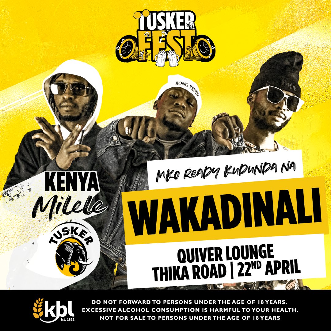 PapsJK's tweet photo. #AD Guys Quiver Lounge, Kiambu Road is the place to be today for #Tuskerfest. Entry ni Tusker mbili baridi and you'll enjoy great vibes and music from Ndovu Kuu, Boutross,Wangechi andHeavyweight and amazing performances from Wakadinalini and Dj Grouchi.
@TuskerLager
#KenyaMilele https://t.co/D4mq4eYWCQ