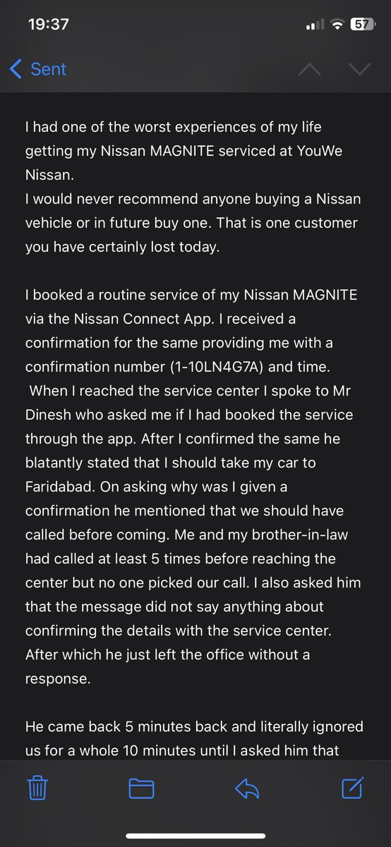 arnabsharma4891's tweet photo. @Nissan_India Worst experience and after sales service at YouWe Nissan Okhla.  Never recommending or buying a Nissan in future. https://t.co/6Snw9erHxG