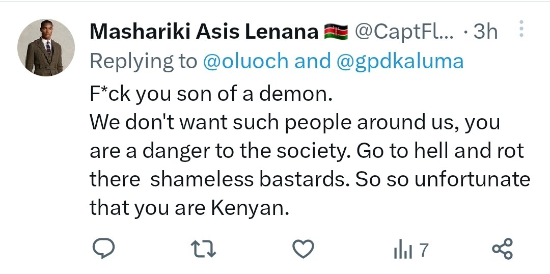 oluoch's tweet photo. Hon. George Peter Kaluma @gpdkaluma 

I just wanted to show you, and everyone else, a little snapshot of the cruelty that exists because of the misinformation you are spreading. 

I will not insult anyone. I will respond to everyone with kindness. 

Thank you fellow Kenyans. https://t.co/a6AStmTGka