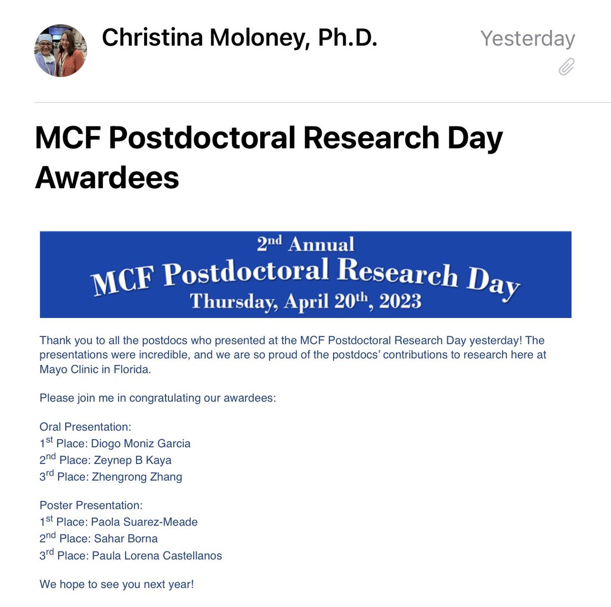 DoctorQMd's tweet photo. Proud of Dr Moloney and our team @MayoClinicNeuro @MayoClinic @MayoCancerCare @MayoNsgyRes @DoctorQMDLab for all the outstanding work they do find cures and to give us hope.  @diogo_mgarcia @paosmeade https://t.co/Hk6GKhPiPM