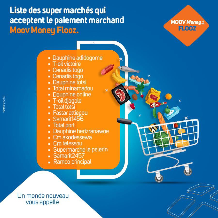 moovafricatg's tweet photo. Prévu de faire les courses aujourd’hui ? 
Regardes la liste des supermarchés avec lesquels tu peux payer avec Moov Money Flooz🔥 

#MoovAfrica vous rend la vie simple. 😜

#Supermarchés #MoovMoneyFlooz #MoovAfricaTogo https://t.co/KkCbJEUg0S