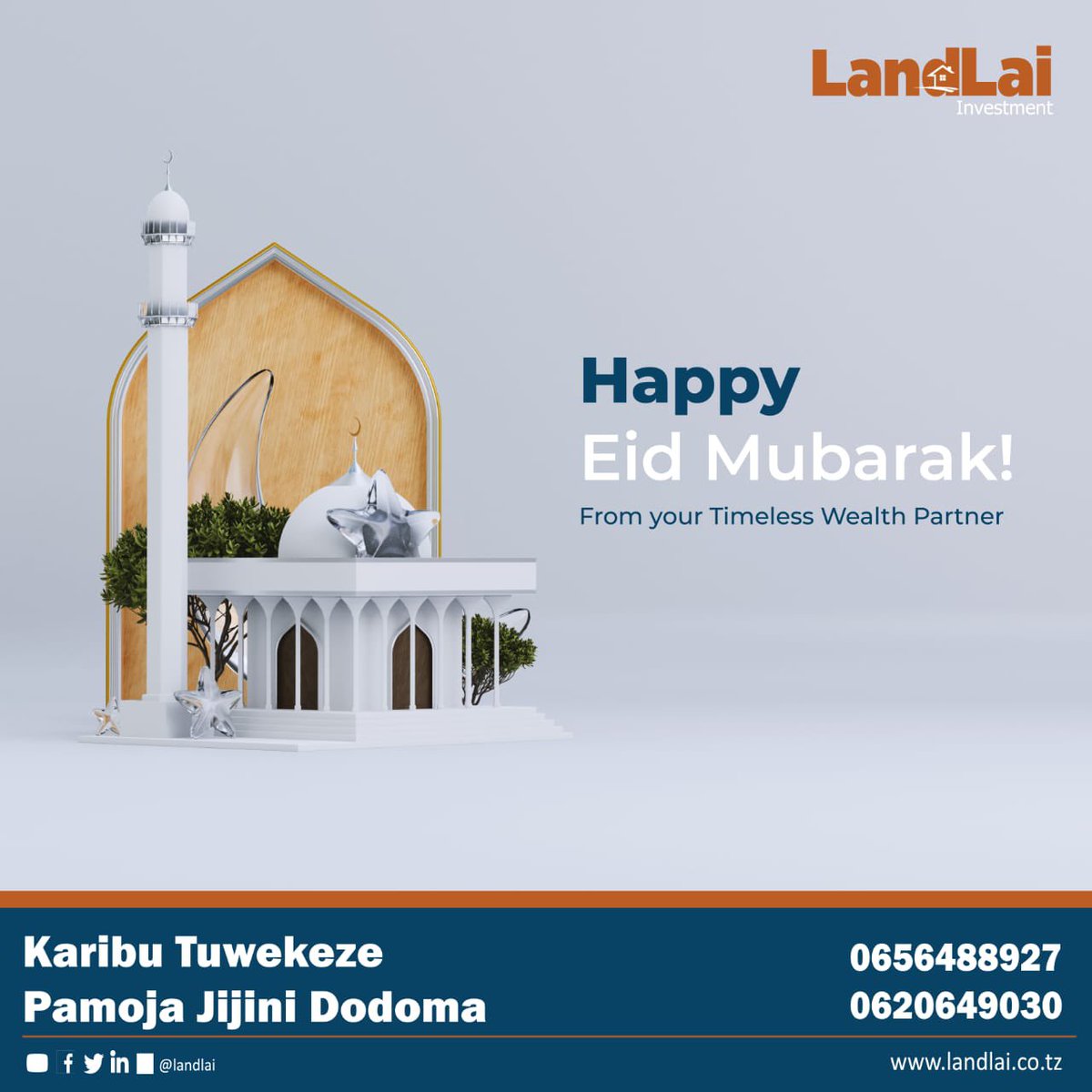 LandLai_'s tweet photo. Eid Mubarak! From your timeless wealth partner ✨
#letsinvesttogether
#viwanjadodoma https://t.co/BHqV4cJReF