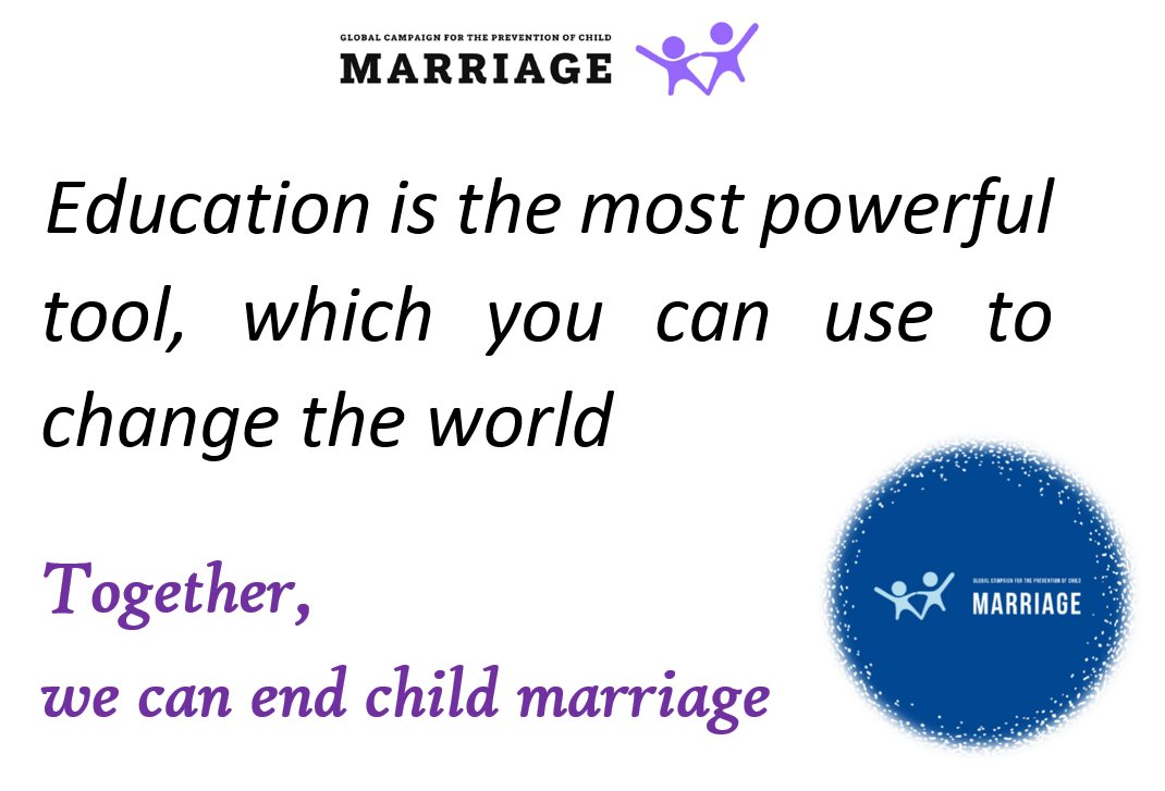 GCPCM2's tweet photo. The Global Campaign for the Prevention of Child Marriage (GCPCM)

#HumanRights #ChildMarriage #humanity #Children #childrights #education #child https://t.co/s1mT6361wb