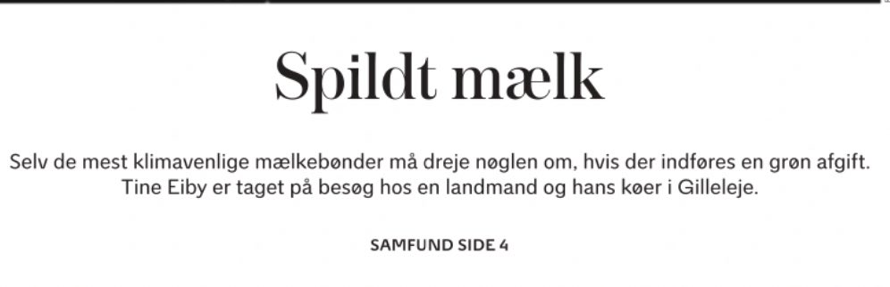 “Selv de mest klimavenlige mælkebønder må dreje nøglen om, hvis der indføres en grøn afgift”.

Læs <a href="/weekendavisen/">Weekendavisen</a> beretning om dygtige Kaare Larsen fra Nordsjælland. Og husk: Efterspørgslen på mejerivarer vil stige i de kommende år ifølge FAO 🤷‍♂️ #dkpol