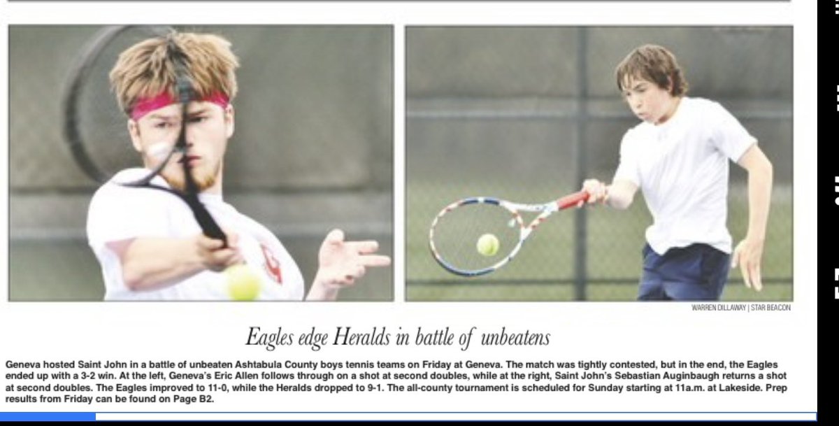 Today’s Star Beacon.  Go Eagles 🦅 🎾