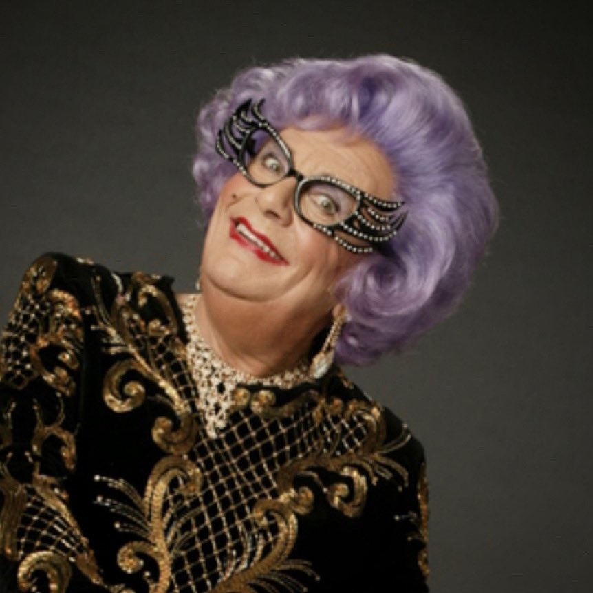 Swift rebirth Dame Edna🙏🏼 Thanks for the laughter.