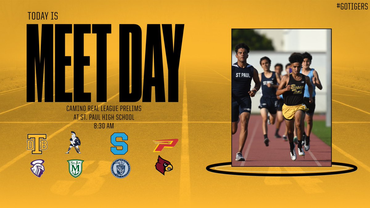 BoscoTechSports's tweet photo. Bosco Tech Track & Field
Camino Real League Prelims is this morning at 8:30am! St. Paul will be the host! Good luck to our Tigers! Come out & support!
#BoscoTech l #GoTigers @James_Escarcega @SGVNSports @MikeRegaladoLA @ErikSarni1 @tspeterson40 https://t.co/hvAMVe5JCA