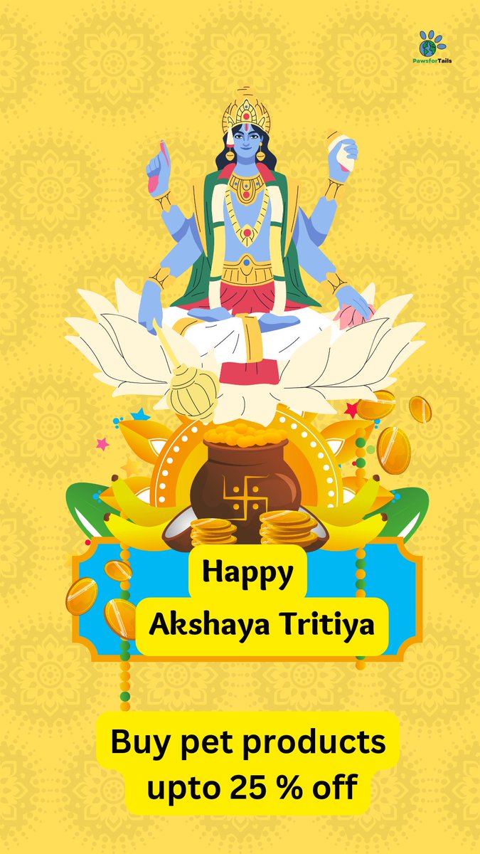 pawsfortailsind's tweet photo. Happy akshay tritiya to all of you, have a wonderful day with the blessings of Lord vishnu🙏
Shop online for your pawbuddies and have a discount upto 25% on all the products! 
Hurry up! 
https://t.co/yFf0TjzIdR
#petproducts #AkshayaTritiya #hindufestival #festival #shoponline https://t.co/wDAOvNfO8R