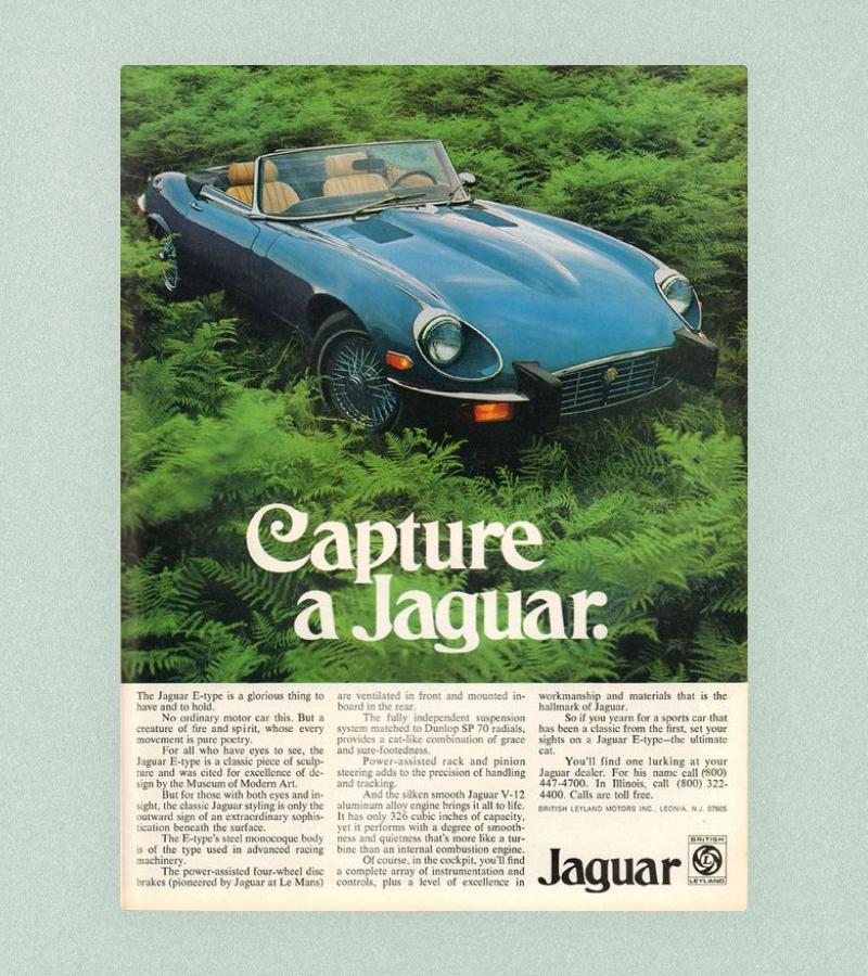 aleksliving's tweet photo. These Jaguar print ads are living in my head rent free 🤤 https://t.co/ttjdHvaM8Z