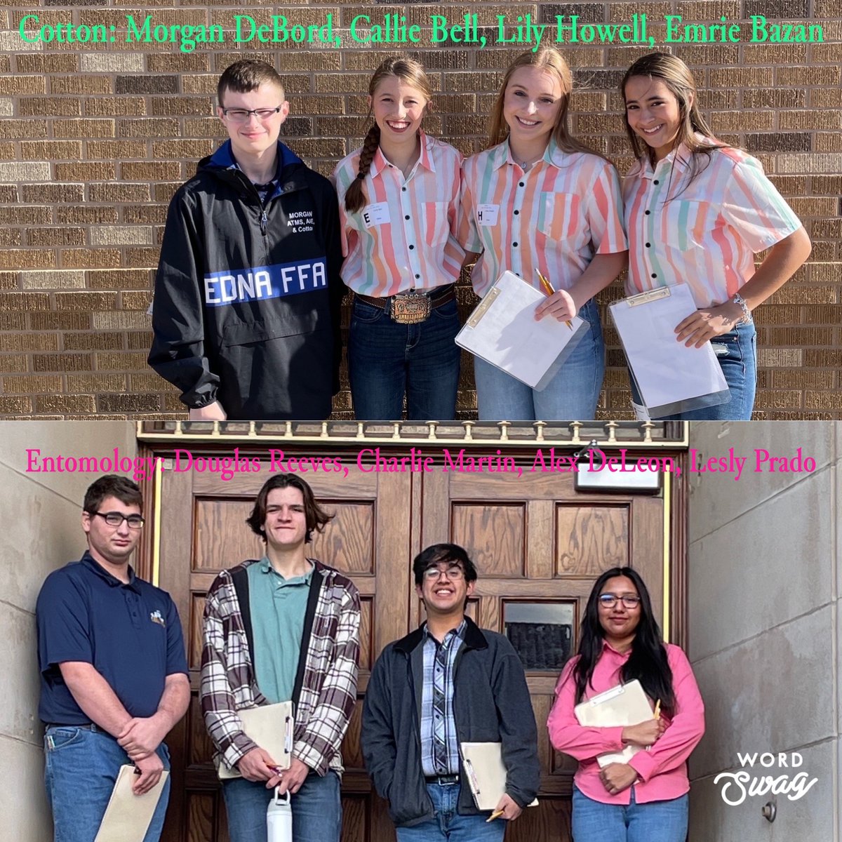 ednaffachapter's tweet photo. Help us wish the Cotton Judging and Entomology Teams good luck as they compete at the Texas Tech STATE CDE Contest https://t.co/2RXQF3CBHf