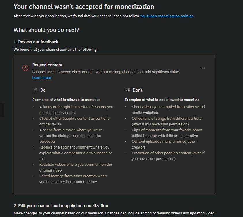 GundamIsHere's tweet photo. Hey, @TeamYouTube you want to explain to me how my highly edited channel got flagged for reused content?
I deleted videos shorts I thought were the problem &amp; got rejected when I re-applied for monetization?😑 https://t.co/vvtRr0A6A5