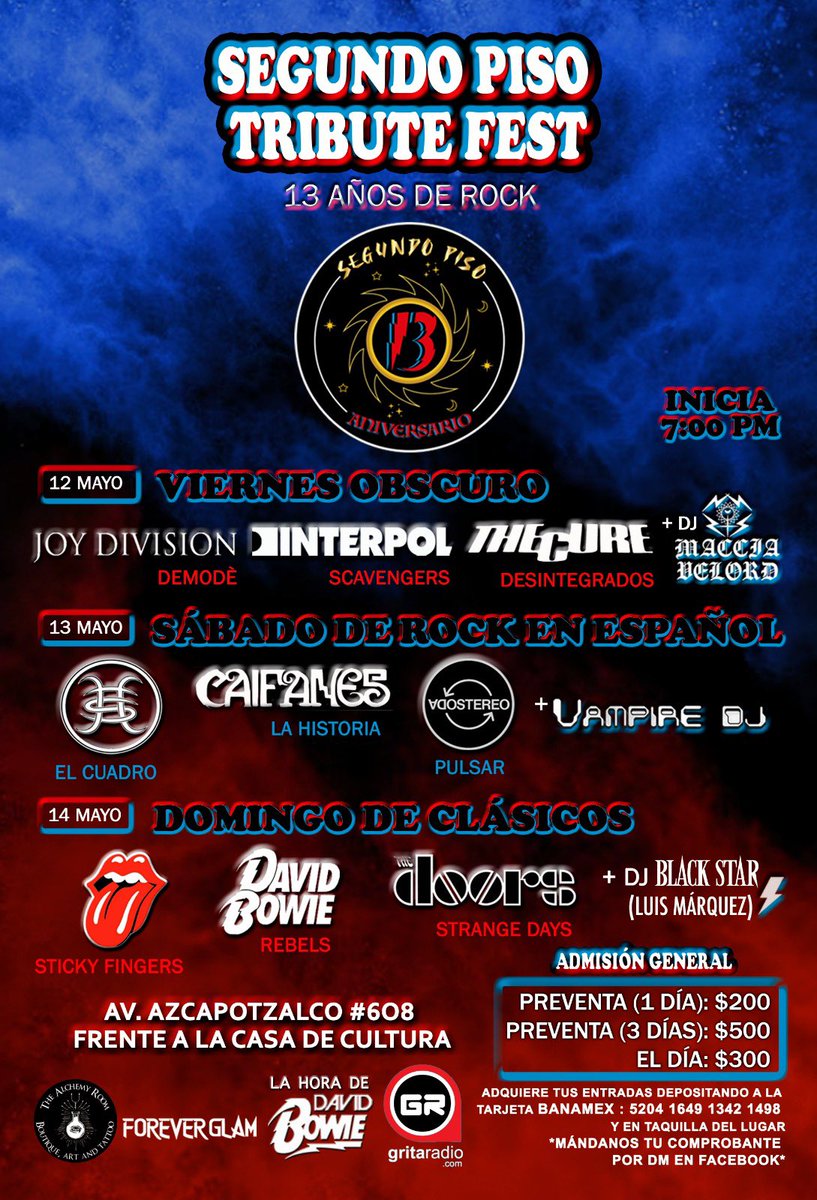 segundopisolive's tweet photo. #segundopisolive celebra su 13 aniversario con tres días especiales con los mejores tributos y Djs de su año. 3 diferentes noches de fiesta como no lo has vivido, estará lleno de sorpresas.
Preventas ya disponibles⚡️ 

#segundopiso13años #segundopisolive #cdmx #azcapotzalco https://t.co/fiqmZEeAlf