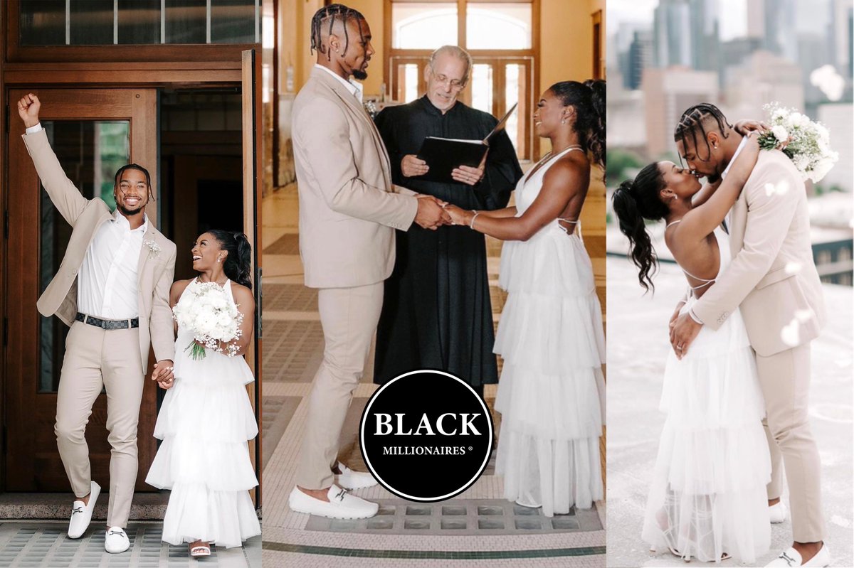 Blackmillions_'s tweet image. Gymnastics star Simone Biles and NFL player Justin Owens got married today at a Texas court house. No expensive wedding, just 2 Millionaires who love each other ! Save your Money 💰!