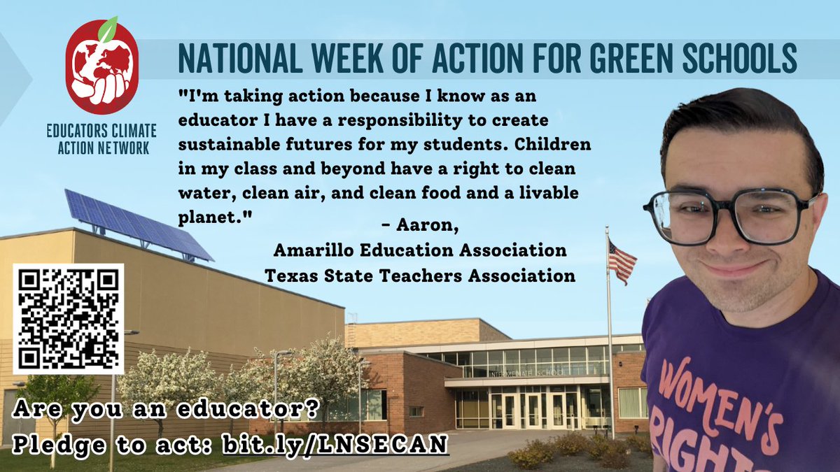 LN4S's tweet photo. Happy Earth Day! Educators and youth are keeping up #EarthDayAction fighting for healthy, fully-resourced, community #GreenSchools ‼️
Aaron, a classroom teacher in Amarillo, TX, proud union member of @AEA_TSTA, @txstateteachers demands sustainability for workers and students! https://t.co/eF6Fw4L5tR