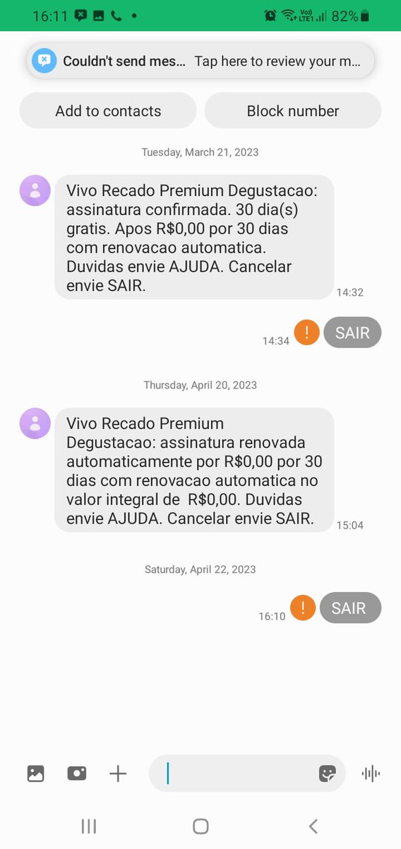 edgardantas's tweet photo. @vivobr Serviço ativado sem consentimento, impossível de ser cancelado. Toda vez que coloco SAIR, a mensagem não vai. @vivobr quando vocês vão entender que isto só irrita os consumidores? https://t.co/DfeIrXelZ7
