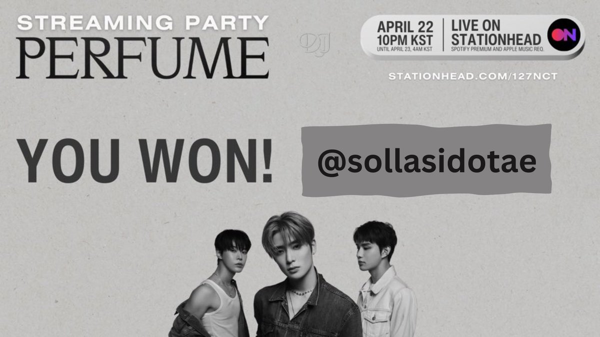 127CENTRAL's tweet photo. FINAL NCT DOJAEJUNG 'Perfume' Party Giveaway winner: @sollasidotae has won a Perfume album 🔥
Make sure to join into any future streaming parties! It pays to join 😆
#NCT_DOJAEJUNG #DOJAEJUNG #DOJAEJUNG_Stream #PerfumeParty https://t.co/sndaaVVYip