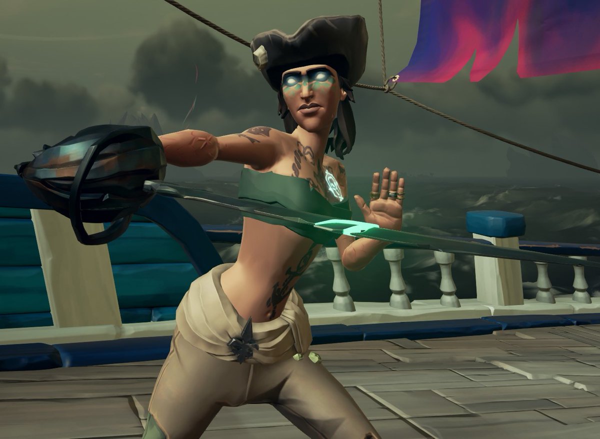 micallamadness's tweet image. After two years and over a thousand hours with my original pirate, I decided finally to freshen things up by remaking her into one that better resembles myself. Say hello to pirate Mic part 2! #seaofthieves #newpirate #reborn #gaming #pc #bemorepirate