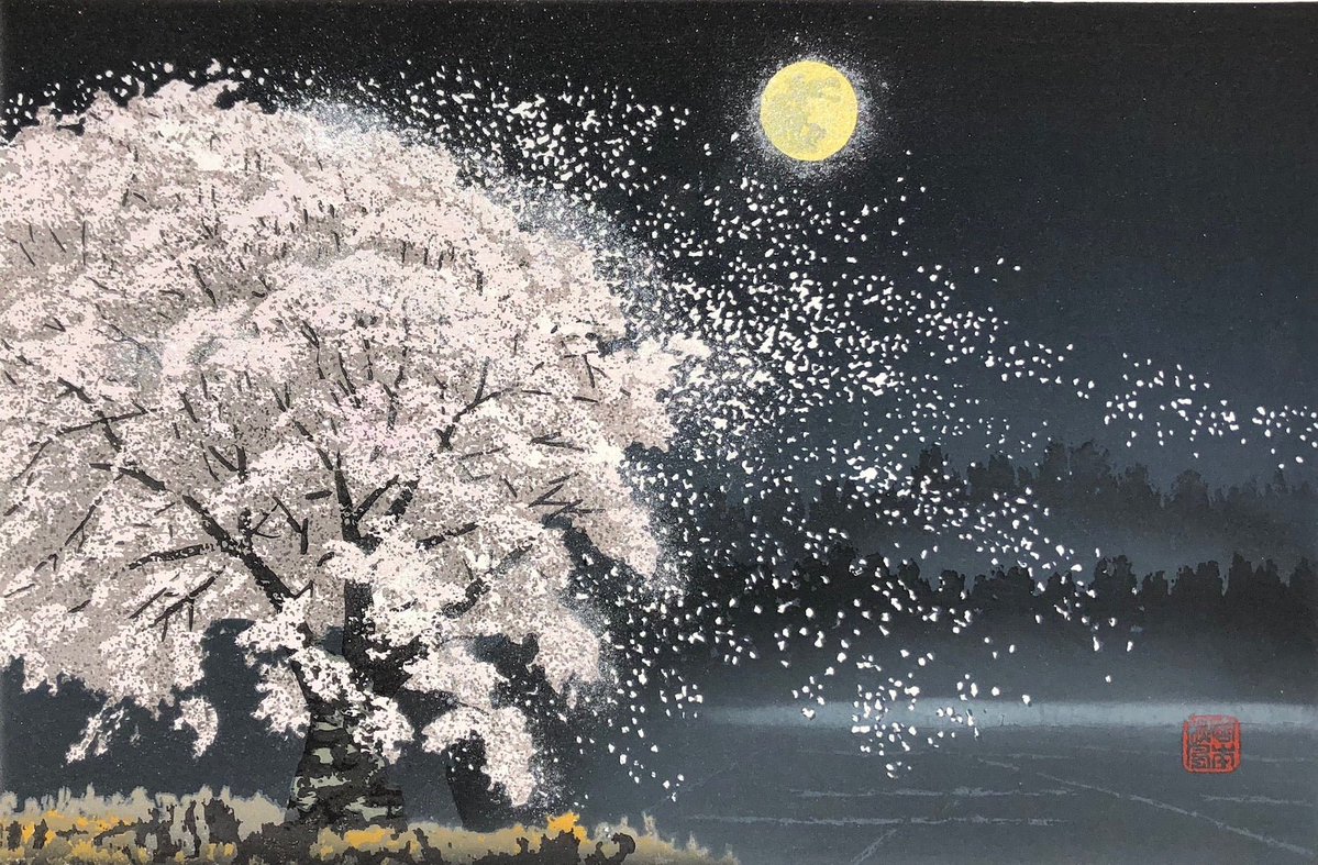 marysia_cc's tweet photo. Cherry Blossoms under the Moon 
by Shufu Miyamoto https://t.co/YIFXyVglgC