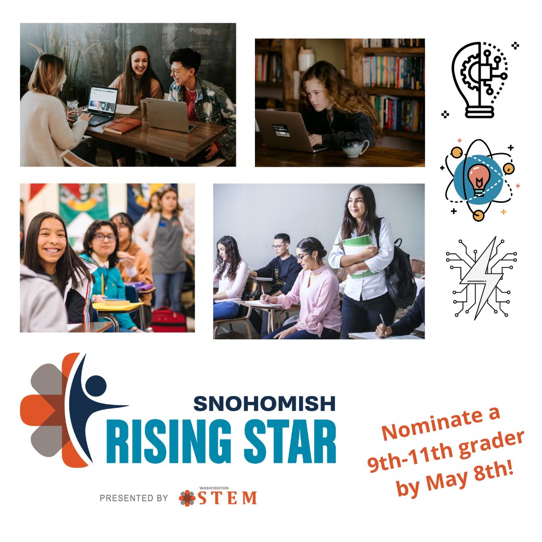 Nominate a #SnohomishCounty young woman who inspires others through their #STEM work in/out of the classroom! Recipients get $500 &amp; a trip to Microsoft with other awardees. Learn more &amp; submit nomination: bit.ly/SnoSTEMRisingS… 
#WASTEMRisingStar by @washingtonstem #WomenInSTEM
