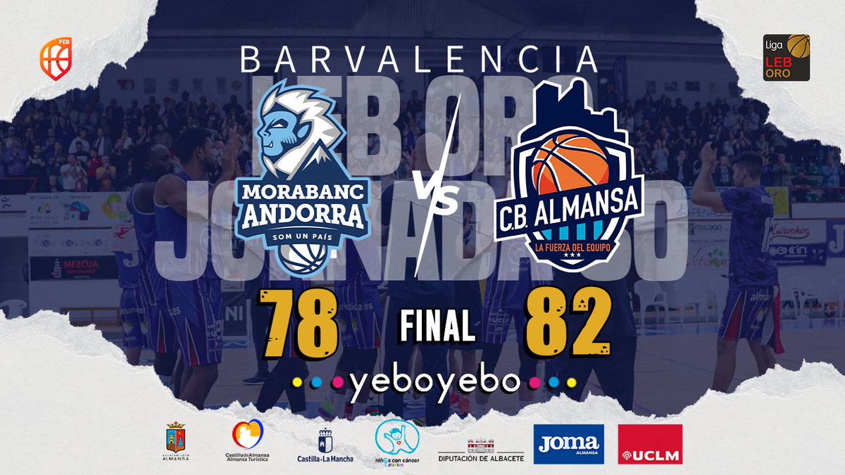 #LEBOro| Jornada 3️⃣0️⃣
7️⃣8️⃣ <a href="/morabancandorra/">MoraBanc Andorra</a> 
8️⃣2️⃣ <a href="/CBAlmansa/">CB Almansa</a> 
✍ El CBAlmansa de <a href="/TinoUgidos/">Tino Ugidos</a> vence en Andorra y espero que de una PUTA VEZ se reconozca el gran trabajo que está realizando. Desde q hicieron cambios necesarios han hecho GRANDES partidos y ha merecido más victorias